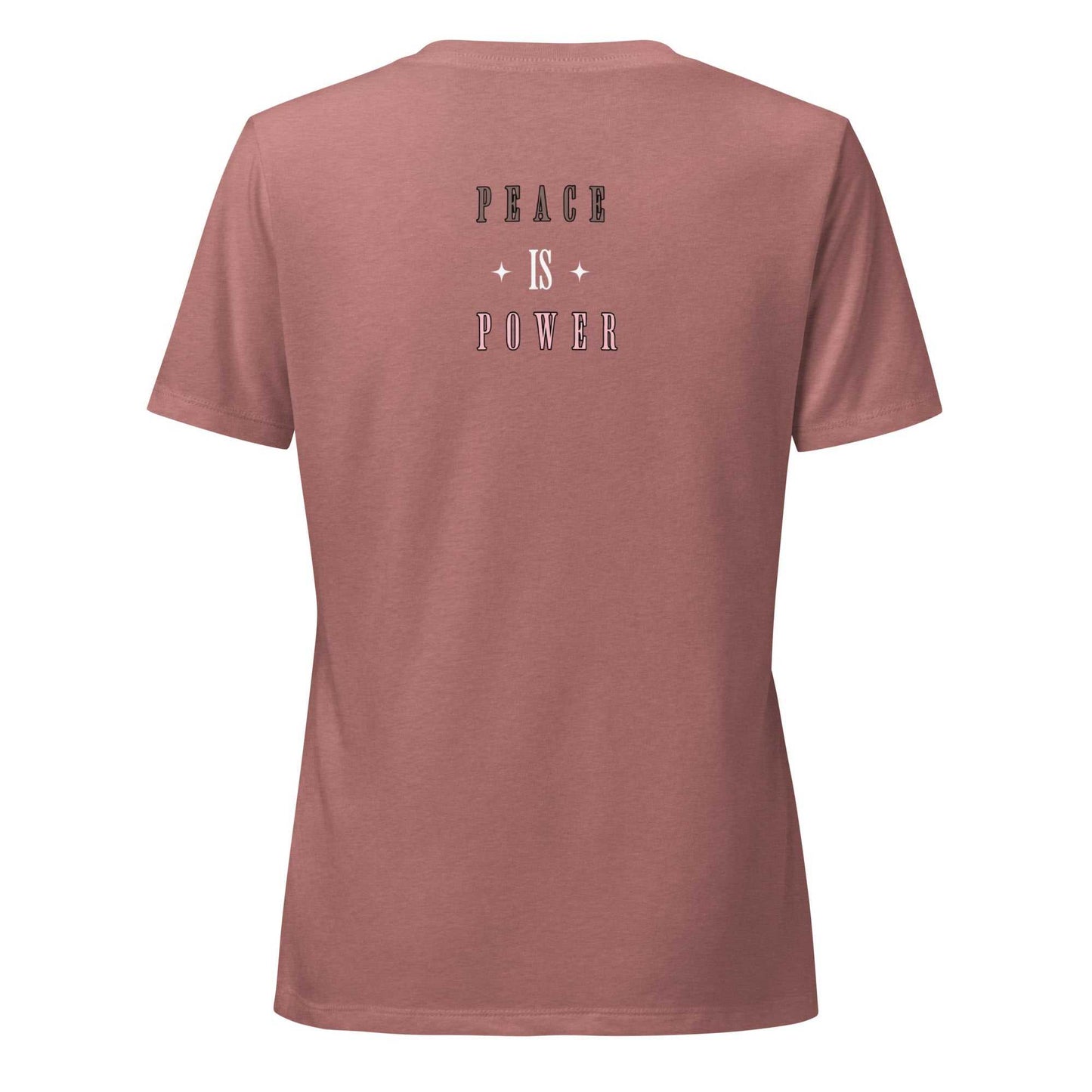 Women wearing Peace Is Power relaxed fit V-neck t-shirt in soft heather fabric