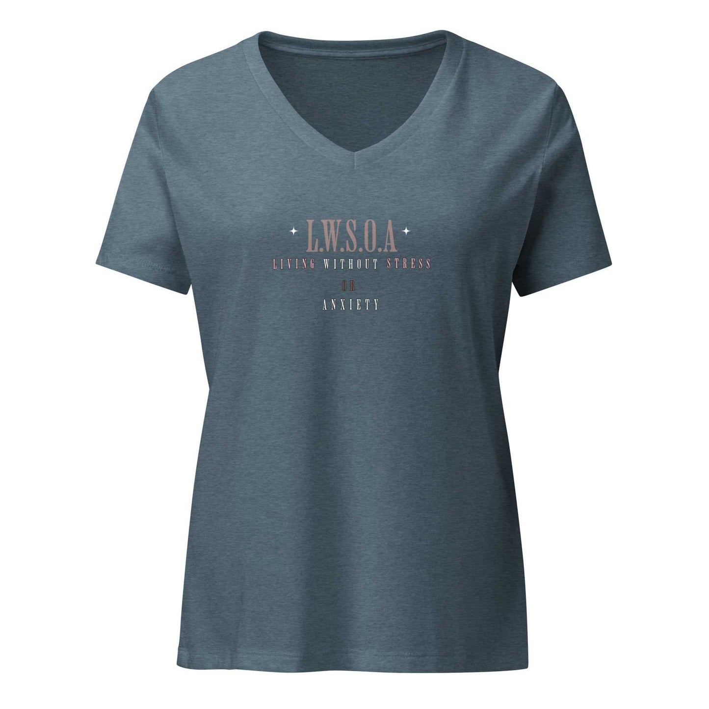 Women wearing Peace Is Power V-neck t-shirt in relaxed fit and soft fabric