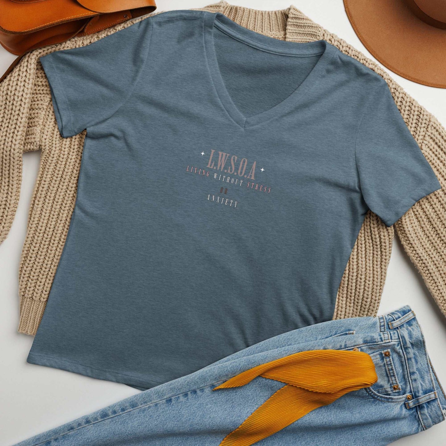 Peace Is Power women’s relaxed fit V-neck t-shirt in soft heather fabric